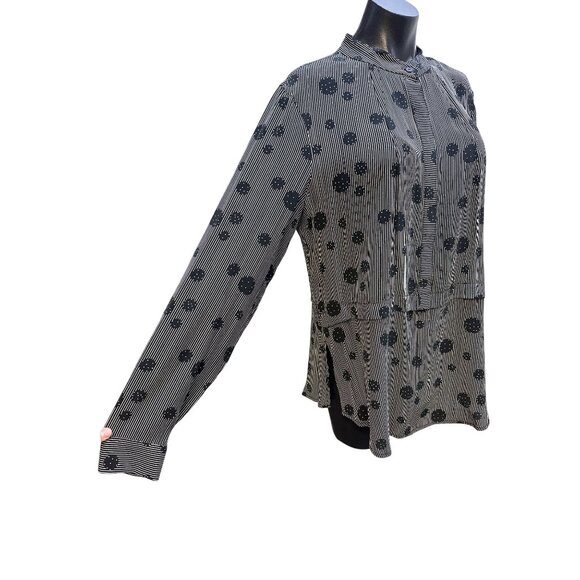 Hilton Hollis Black & White Striped Long Sleeve Blouse w/Abstract Dot Pattern - Picture 4 of 10